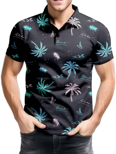 Vista 87 de Camisa de golf de los años 80 para hombre, ajuste seco, manga corta, estampada, divertidas, camisas de golf de los años 90 para hombre
