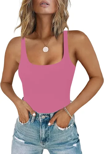 Vista 9 de Chunpin - Body sin mangas con cuello cuadrado para mujer, traje de leotardo, tanga, conjuntos de body A-Negro