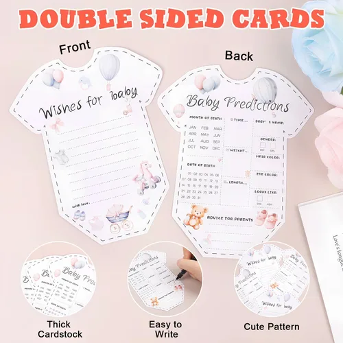 Vista 3 de CCINEE 50 tarjetas de predicción para baby shower, juegos de revelación de género, tarjetas de deseos y consejos para niños y niñas, padres recién