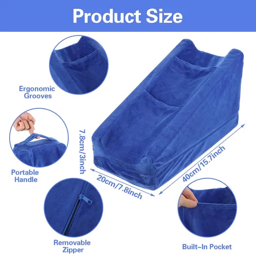 Vista 2 de Almohada de brazo gris con 2 bolsillos, almohadas de apoyo ergonómicas suaves para reposar codos en forma de cuña y brazo roto regalos con espuma