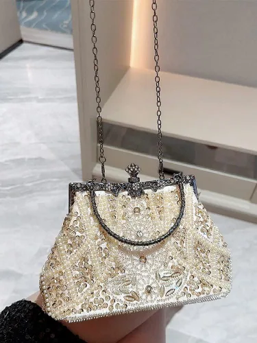 Vista 5 de AIJUN Bolso de noche con lentejuelas y cuentas vintage con purpurina para mujer, fiesta de los años 20, graduación, boda, cóctel