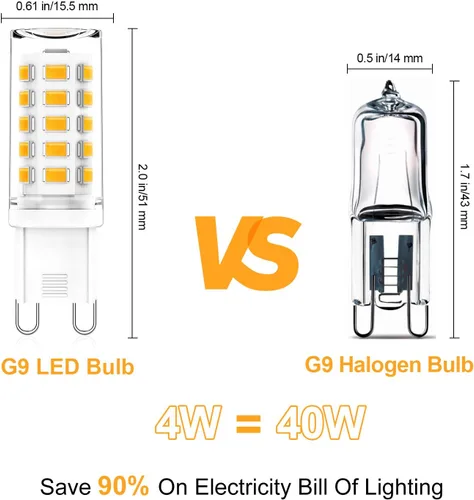 Vista 2 de Bombilla LED G9 de 4 W 40 W equivalente a halógeno, blanco cálido 3000 K, 370 LM, forma T4 G9 Bi Pin bombillas de base de cerámica para candelabro