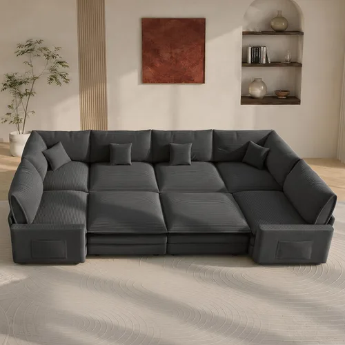 Vista 72 de Sofá seccional modular de 107", sofá de nube en forma de L con otomana Negro