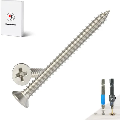 Vista 18 de Tornillos para madera, 120 tornillos Phillips de cabeza plana, tornillo de acero inoxidable 304 con kit de avellanado de madera ajustable (#4 x 1)