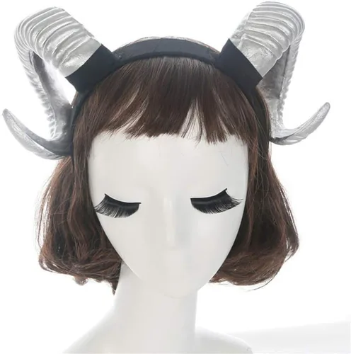 Vista 6 de NUOBESTY Diadema de cuerno de oveja, diadema de cuernos de demonio del diablo para disfraz de Halloween, cosplay, accesorios de fotos (plateado)