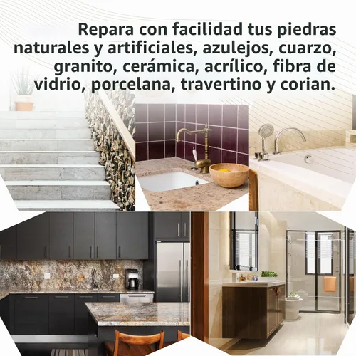Vista 6 de Kit de reparación de encimera de mármol, granito y cuarzo (transparente) – Soluciona tus defectos como un profesional I También para kit