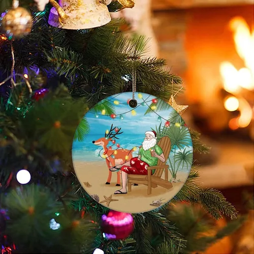 Vista 3 de Adornos para árbol de Navidad, Papá Noel en la playa, adorno de Navidad, adorno de recuerdo para decoración del hogar, colgantes colgantes colgantes