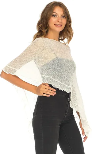 Vista 2 de SHU-SHI Poncho transparente para mujer suéter ligero con volantes