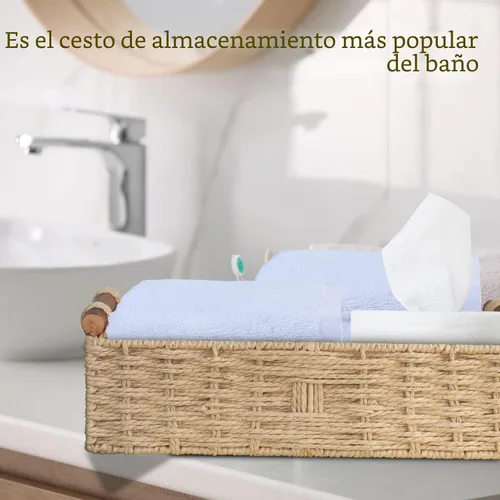 Vista 3 de STOBSK Cesta redonda de almacenamiento de cuerda de papel con asa, beige, 14.5 x 6.6 x 3.74 pulgadas
