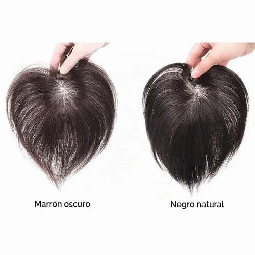 Vista 5 de Toppers de cabello humano para mujer con cabello fino, clips en 2 x 3 pulgadas, base de seda, corona de 6.7 pulgadas, marrón oscuro