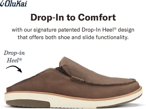 Vista 4 de OLUKAI Kalia Men's Leather Slip-On, Full-Grain Waxed Nubuck Leather Shoes, Lightweight & Comfortable