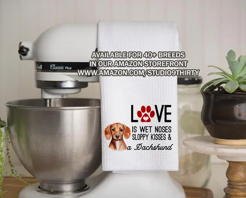 Vista 2 de Toalla de cocina English Cream Golden Retriever - Toalla de cocina divertida con texto en inglés "Love is Wet Noses", bonito regalo para amantes