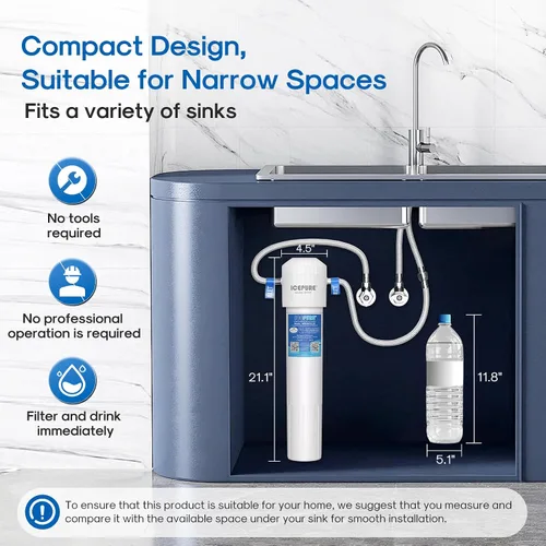 Vista 3 de ICEPURE WFS5300A-20 5 años o 40K galones Sistema de filtración de agua bajo fregadero, de ultra alta capacidad, certificado NSF/ANSI CAN372 y 42