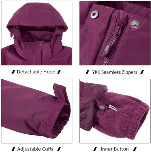 Vista 35 de CAMEL CROWN Chaqueta de esquí impermeable 3 en 1 para mujer, abrigo de invierno rompevientos, chaquetas de snowboard para lluvia, nieve, senderismo