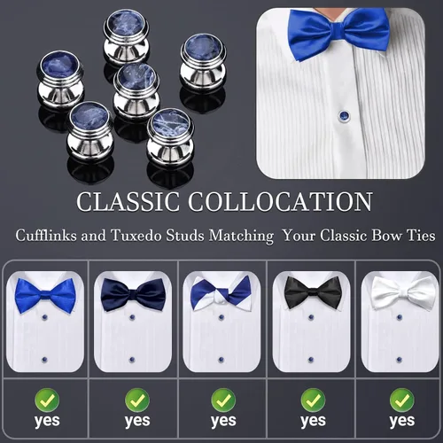 Vista 5 de Cufflinks and Tuxedo Studs Set with Gift Box, Silver and Gold Tone Cuff Links for Men's Shirt Wedding Business