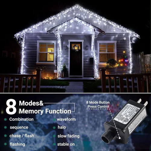 Vista 4 de Quntis Luces de Navidad en cadena de racimo de 1000 LED de 82 pies – 8 modos de luces de árbol de Navidad – Luces de Navidad impermeables