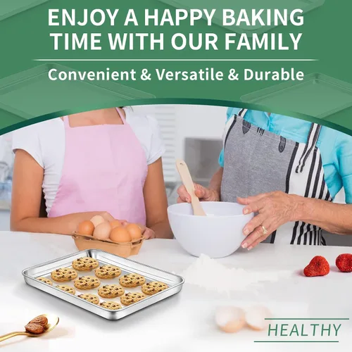 Vista 7 de HKJ Chef - Juego de 2 bandejas para hornear, 2 bandejas de acero inoxidable para hornear y bandejas para horno tostador, tamaño rectangular de 9