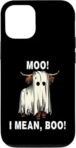 Vista 26 de iPhone 16 Funny Ghost Highland Cow Halloween Moo I Mean Boo Men Women Case