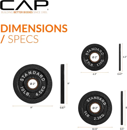 Vista 4 de CAP Barbell 2-Inch Olympic Cast Iron Plate Weight Set 75-285 lbs Multiple Options