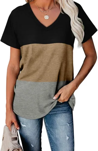 Vista 2 de WEESO - Camisetas de verano para mujer con cuello en V en bloques