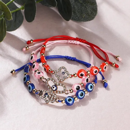 Vista 5 de Tacobear 12Pcs Evil Eye Bracelets Women Teen Girl Jewelry Gift Bulk Adjustable String Crystal Alloy Butterfly Heart Tortoise Handmade Braided