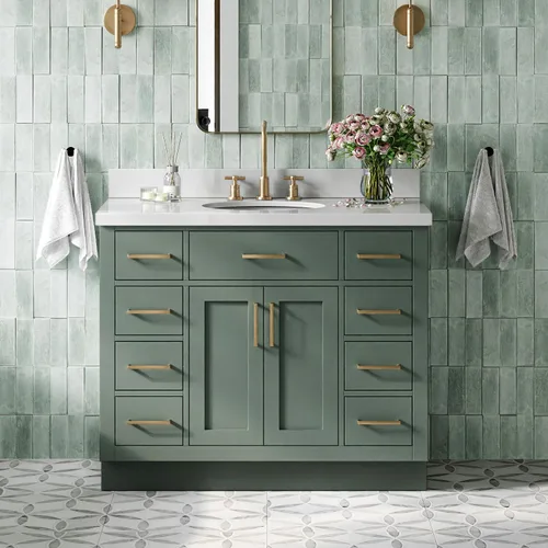 Vista 46 de ARIEL Hepburn - Tocador de baño de 30 pulgadas con fregadero, madera maciza, encimera y protector contra salpicaduras de cuarzo blanco puro de 1.5