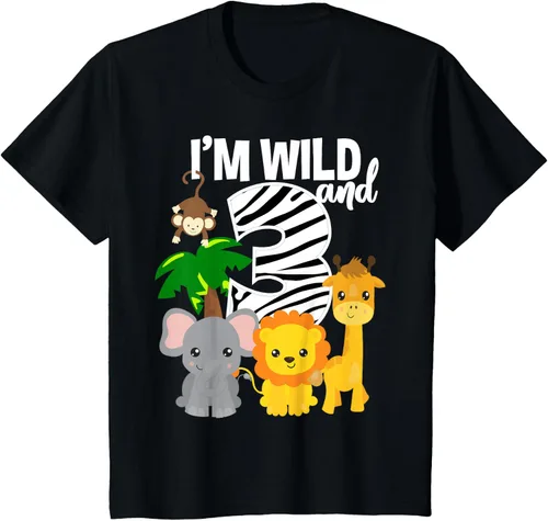 Vista 36 de Camiseta de cumpleaños con temática de zoológico de I'm Wild and 3, Negro, S