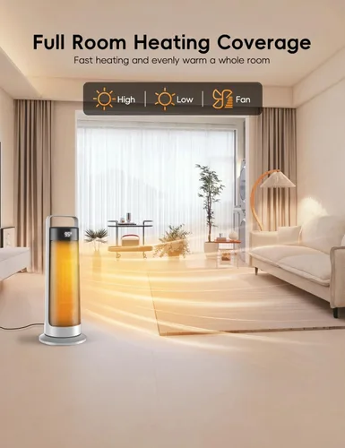 Vista 3 de Calentador de espacio para uso en interiores, habitación grande, calentador de oficina portátil de 1500 W, oscilación de 120°, cerámica PTC