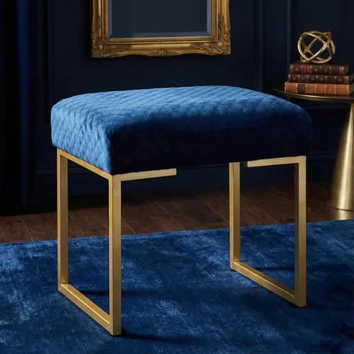 Vista 4 de Cortesi Home Allium otomana con patas doradas pintadas, 19 pulgadas de ancho, terciopelo azul