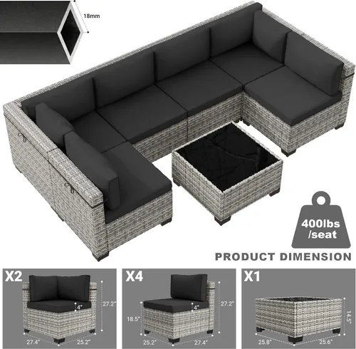 Vista 6 de Juego de sofá modular de mimbre de polietileno para exteriores Negro