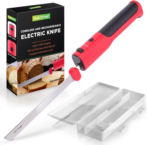 Vista 8 de NutriChef Cuchillo Eléctrico Inalámbrico Fácil de Usar Función de Seguridad Constante ENCENDIDO/APAGADO Cuchillo de Cocina Liviano Para Carvar