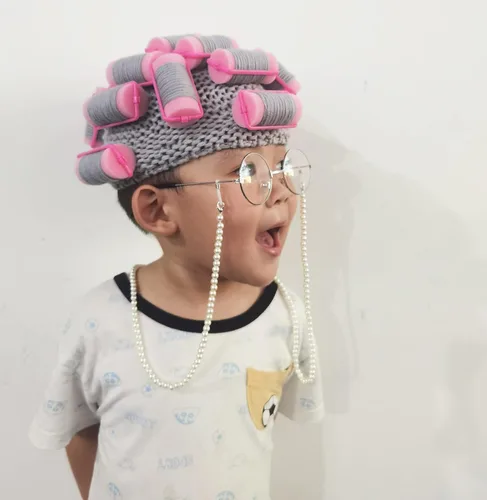 Vista 4 de hbbhml Accesorios de fotografía para recién nacidos, sombrero de rizador de bebé, collar de cuentas, gafas, sesión de fotos, accesorio para fiesta