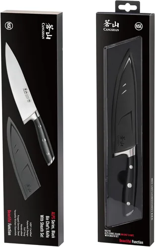 Vista 8 de Cangshan ALPS Series 502735 Cuchillo de chef forjado de acero alemán de 8 pulgadas con funda, color negro