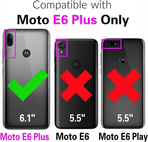 Vista 2 de Funda para teléfono Moto E6 Plus con protector de pantalla de vidrio templado y soporte, accesorios de protección híbrida dura, resistente, Negro