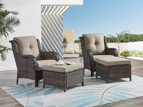 Vista 20 de HUMMUH Juego de 2 sillas de mimbre para patio, sillas de comedor de ratán de polietileno para exteriores, con cojines de asiento de 4 pulgadas