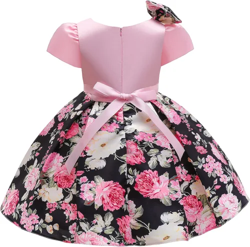 Vista 2 de Vestido de fiesta de boda con estampado floral para niñas, vestido formal de baile de graduación