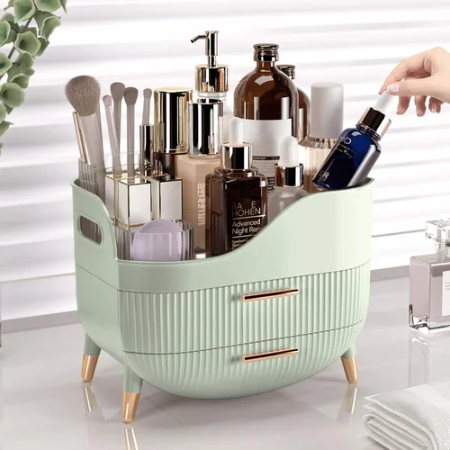 Vista 4 de Pajiriona Organizador de maquillaje con cajones, organizador de cuidado de la piel para tocador, caja de almacenamiento con asa, vitrina grande