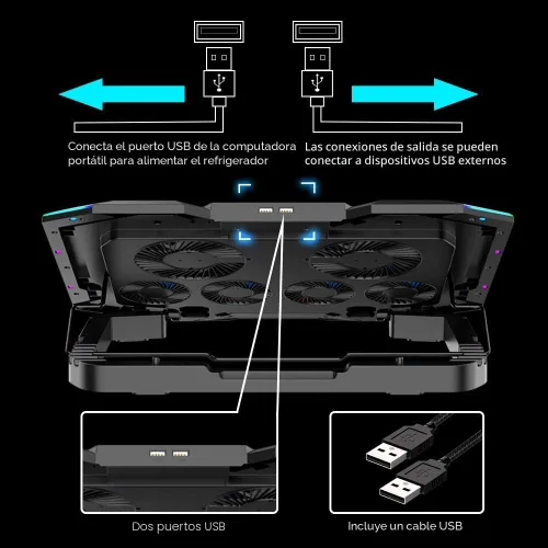 Vista 7 de ICE COOREL Almohadilla de enfriamiento para laptop de juegos de 15-17.3 pulgadas, ventilador para laptop con 6 ventiladores de enfriamiento RGB