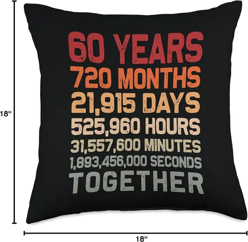 Vista 4 de Par 60th Anniversary Gifts Co. Retro 60 Years Together Cool 60th Couple - Cojín para el aniversario de boda, 17.7 x 17.7 in, multicolor