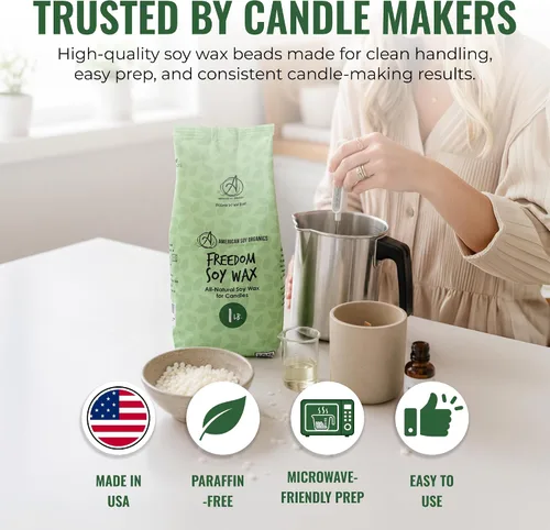 Vista 6 de American Soy Organics - Cuentas de cera de soja Freedom de 1 libra para hacer velas - Cuentas de cera para microondas - Suministros prémium