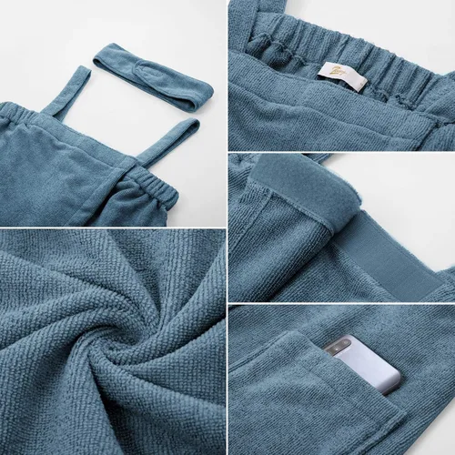 Vista 5 de Zexxxy Vestido de toalla para bañoducha para mujer con correas cierre ajustable, ligero, hasta la rodilla, tallas S-XXXL