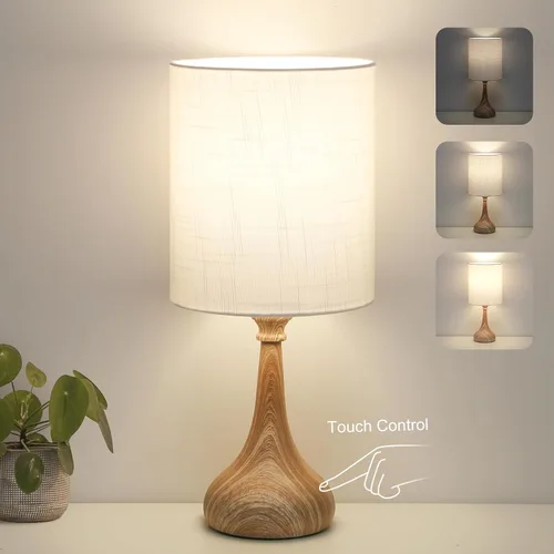 Vista 10 de Lámpara de mesa con control táctil, lámpara de noche regulable de 3 vías, lámpara de luz simple con pantalla de lámpara blanca y base de metal
