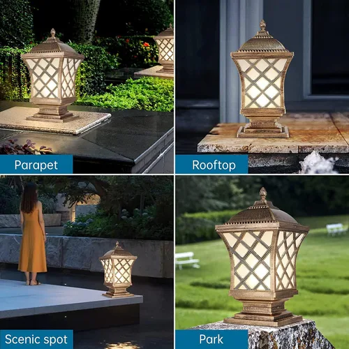 Vista 6 de Luces de columna para exteriores, luces de pilar modernas, impermeables, para exteriores, E26, de aluminio, para valla, jardín, parque, iluminación