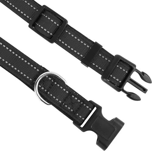 Vista 3 de Collar reflectante para perro, ajustable de neopreno suave acolchado de nailon para mascotas con hebilla para cachorros y perros pequeños, gatos