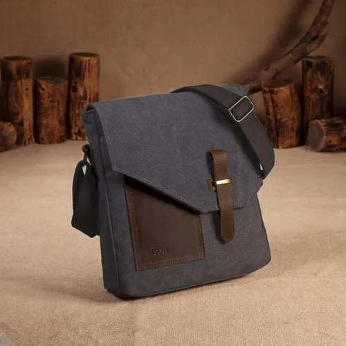 Vista 8 de VASCHY - Bolso bandolera ligero de cuero de lona vintage