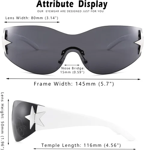 Vista 3 de Pro Acme Y2k Star - Lentes de sol envolventes para mujer, diseño de moda, sin marco, de gran tamaño, sin marco