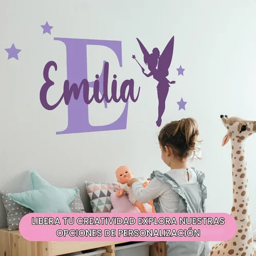 Vista 5 de CRYPTONITE Calcomanías de vinilo personalizadas con nombre e inicial de Campanilla – Decoración de dormitorio de niña – Calcomanías de pared de A.