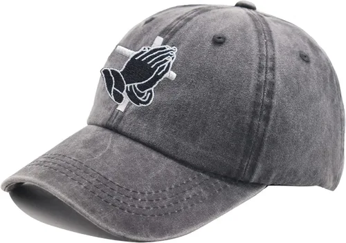 Vista 2 de Jesús Praying Hands Cross - Gorro de béisbol para hombres y mujeres, ajustable bordado