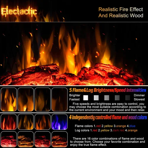 Vista 3 de Electactic Estufa eléctrica de chimenea de 24 pulgadas, estufa de chimenea infrarroja independiente, llama 3D controlable, 4 colores variables