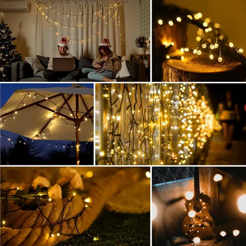 Vista 6 de Guirnalda de luces solares impermeables para exteriores, 200 luces LED extralargas de 82 pies, luces solares de Navidad, luces solares impermeables